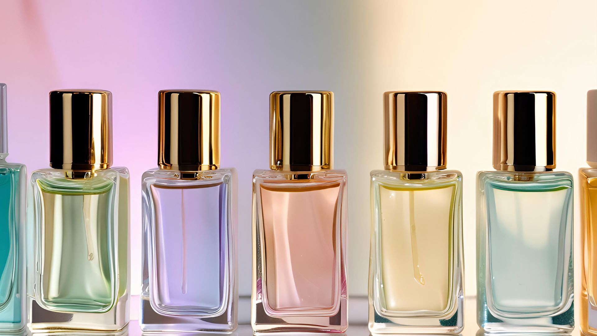 Flaconi di profumo dai colori pastello