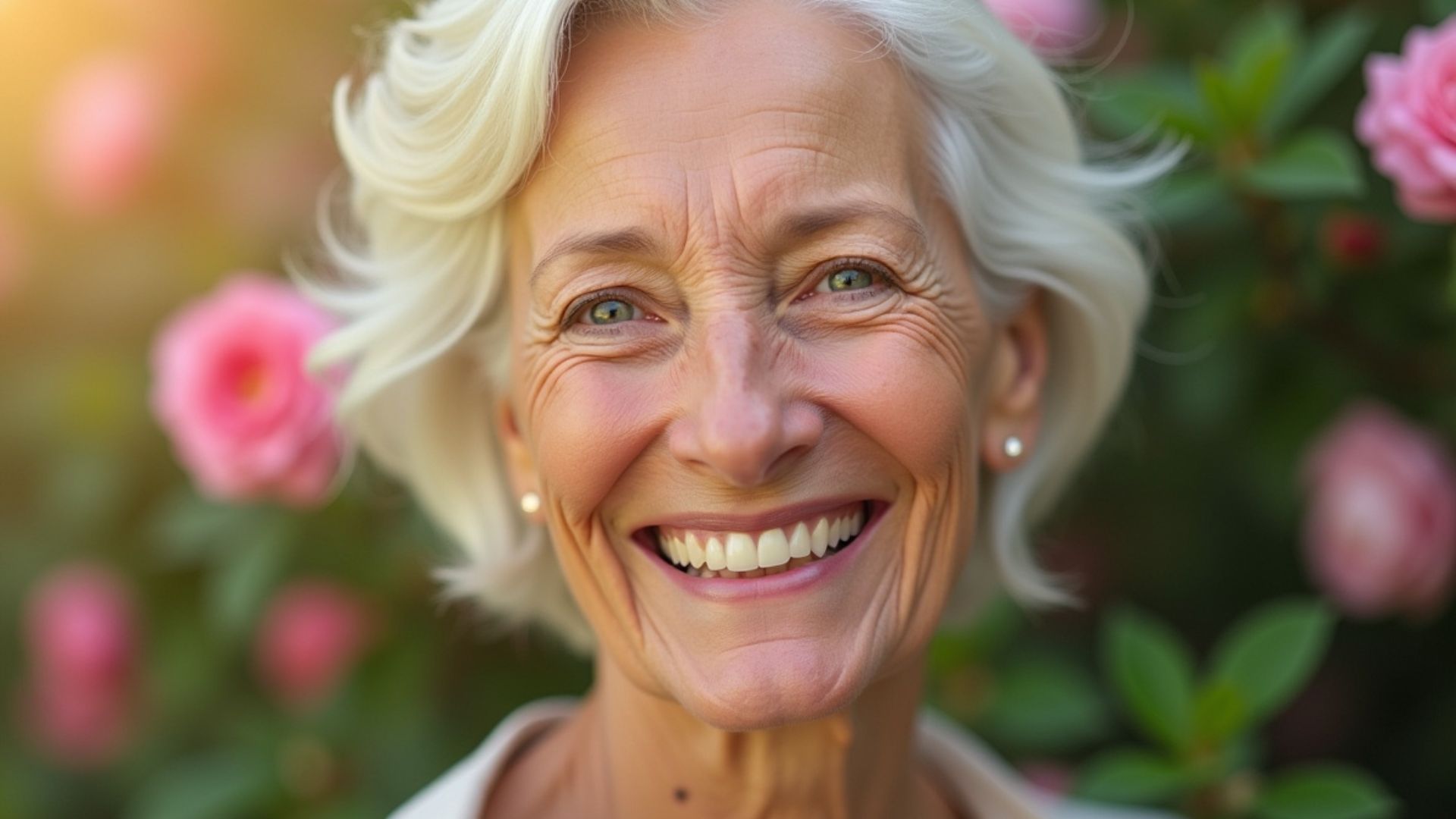 Donna matura sorridente con trucco luminoso
