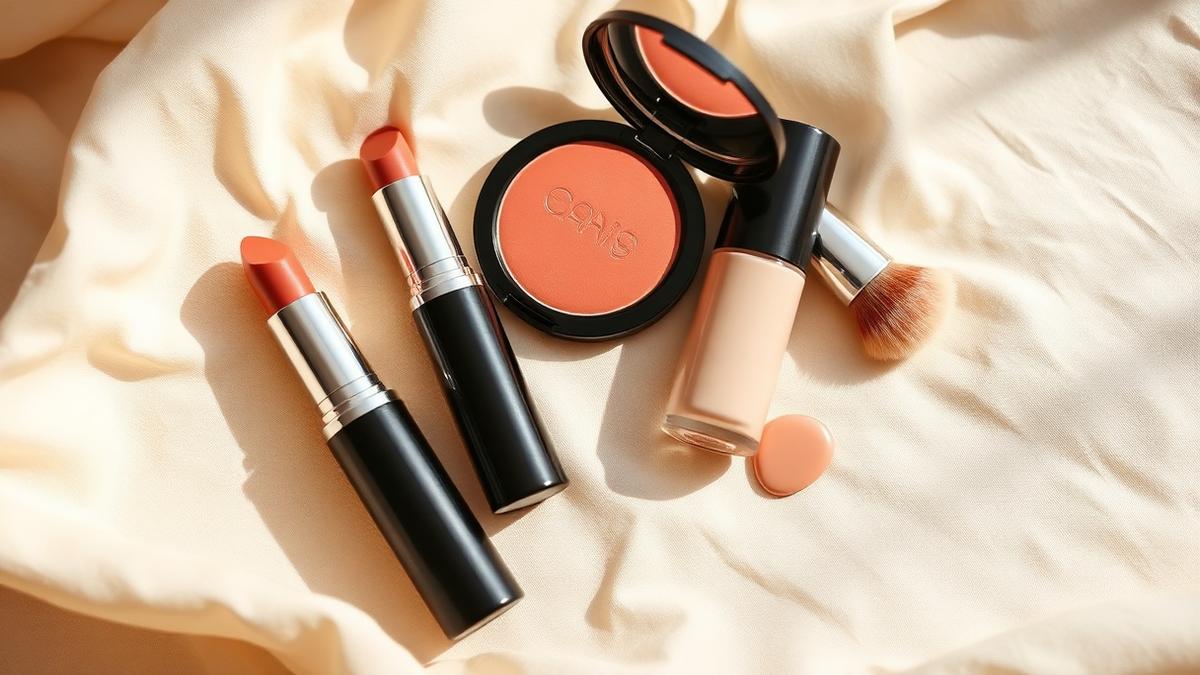 Rossetti, blush in crema e fondotinta su tessuto avorio
