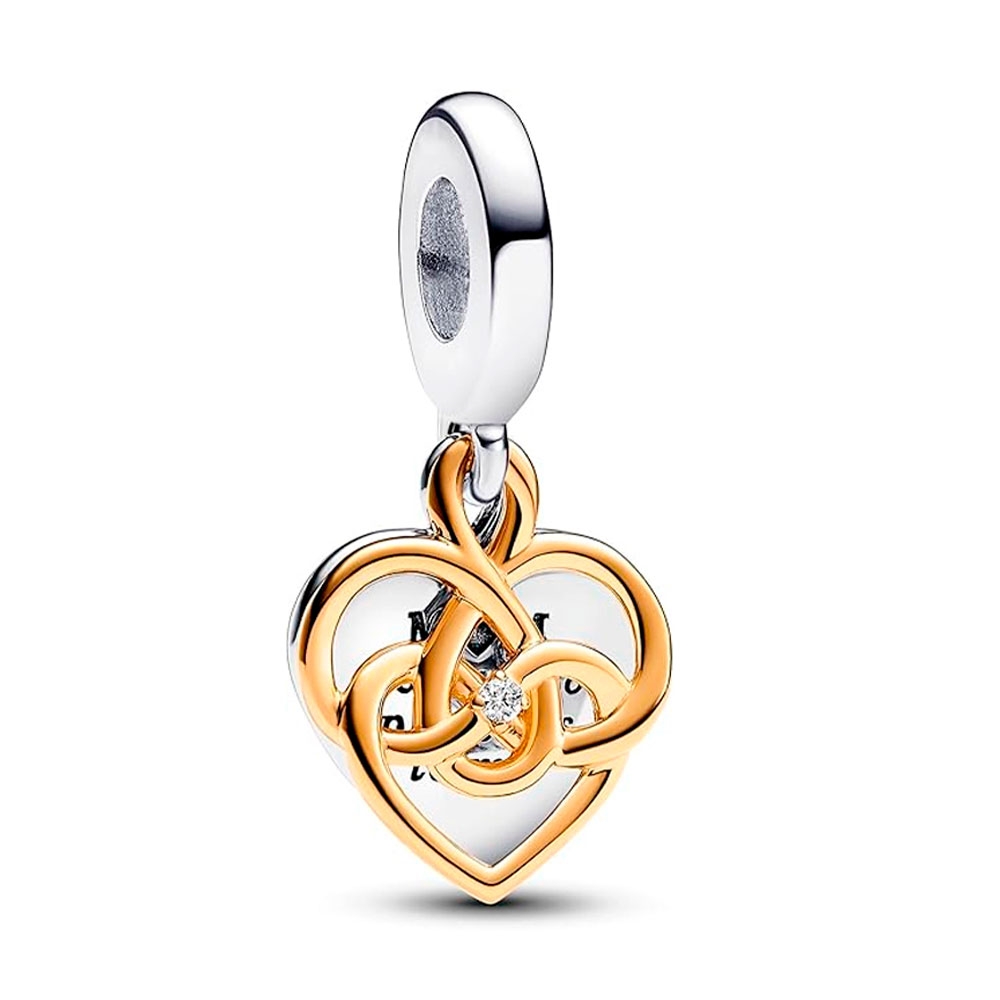 Pandora Charms Ciondolo con ciondolo mamma doppio incisibile con diamante sintetico creato in laboratorio 763237C01