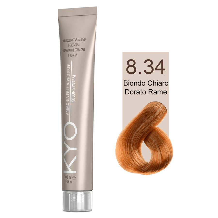 Kyo Ammonia Free e PPD Free Tinta Capelli - 8.34 Biondo Chiaro Dorato Rame