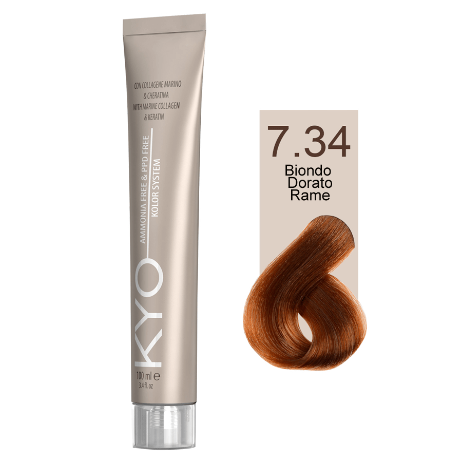 Kyo Ammonia Free e PPD Free Tinta Capelli - 7.34 Biondo Dorato Rame