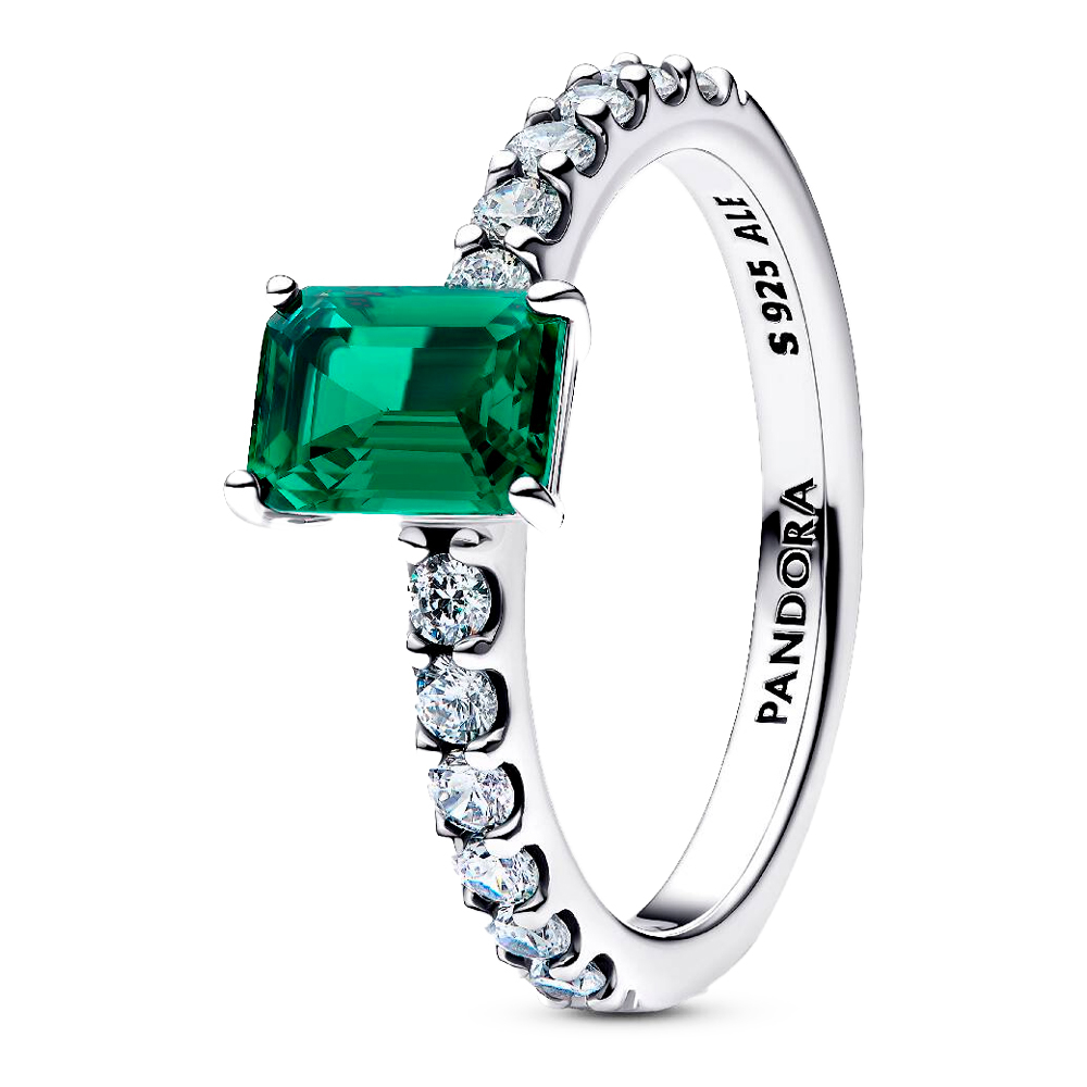 Pandora Anelli Anello rettangolare verde brillante con alone 194506C01