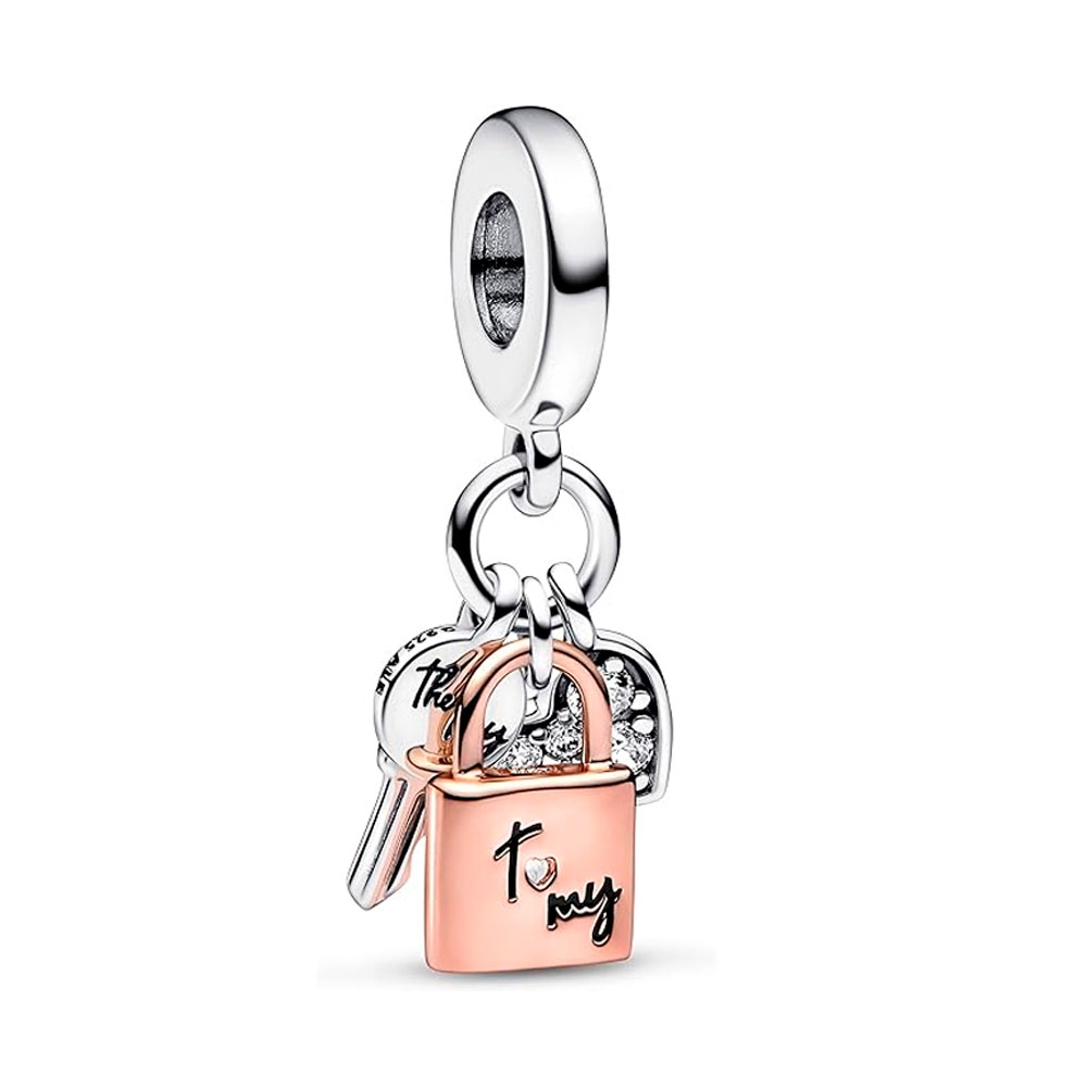 Pandora Charms CHARM CIONDOLO TRIPLA CHIAVE, LUCCHETTO E CUORE IN BICOLORE 782506C01
