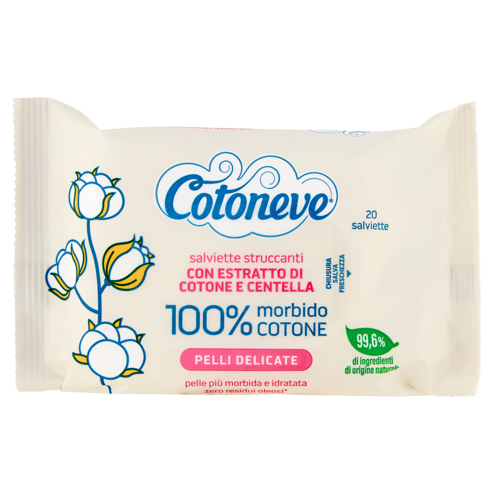 Salviette Struccanti Con Estratto Di Cotone E Centella Pelli Delicate 20 Pz