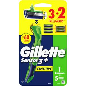 Sensor3+ Sensitive Rasoio Da Uomo A 3 Lame 1 Manico + 3 Lamette + 2 Gratis