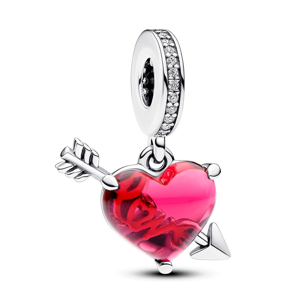 Pandora Charms CIONDOLO CON CIONDOLO IN VETRO DI MURANO CUORE ROSSO E FRECCIA 793085C01