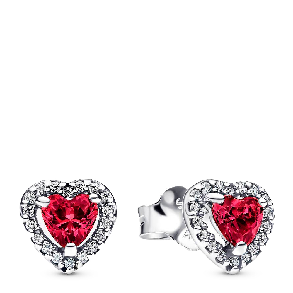 Pandora Orecchini Orecchini a bottone con cuore rosso in rilievo 298427C04