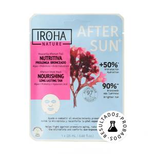 Iroha Nature - 1 maschera viso in tessuto aftersun nutritiva di prolungamento dell'abbronzatura e riconfortante con alghe, probiotici e acido ialuronico