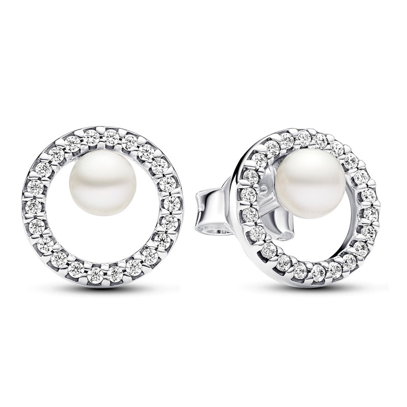 Pandora Orecchini Orecchini a bottone con perle coltivate d'acqua dolce e pavé Halo