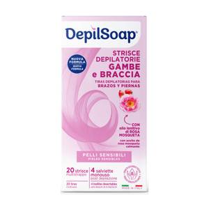 Strisce Depilatorie Gambe E Braccia 20 Strisce + 4 Salviette Post Depilazione Pelli Sensibili
