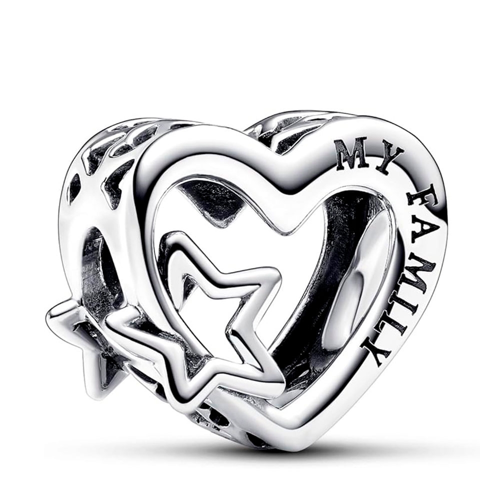 Pandora Charms Charm a cuore in filigrana Famiglia e stella 792829C00