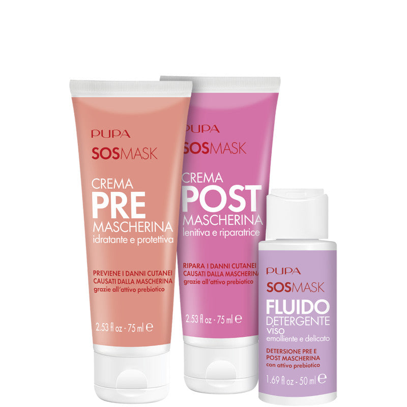 KIT SOS MASK 75 MLCrema Pre Mascherina + 75 ML Crema Post - 75 MLCrema Pre Mascherina + 75 ML Crema Post Mascherina + 50 ML Detergente Fluido