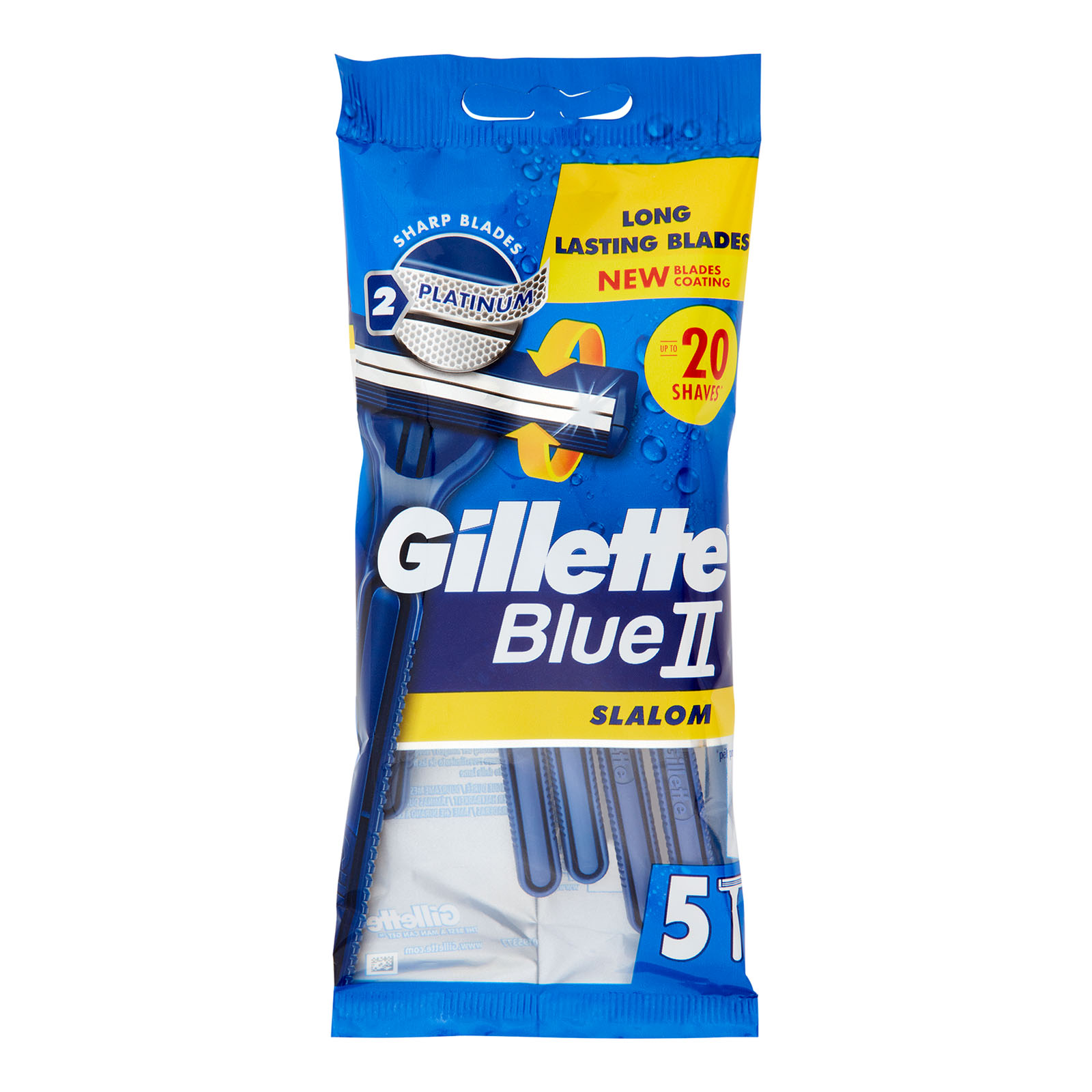 Blue Ii Slalom Rasoio Da Uomo Usa E Getta A 2 Lame Con Testina Oscillante 5 Rasoi