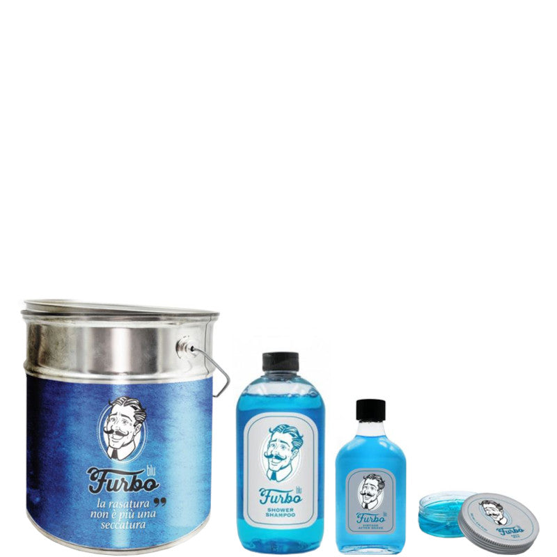 Furbo Blu After Shave + Shower Shampoo + AQUA WAX Cera per Capelli - 200 ML Lozione Dopo Barba + 500 ML Gel Doccia e Shampoo + 100 ML Gel Capelli
