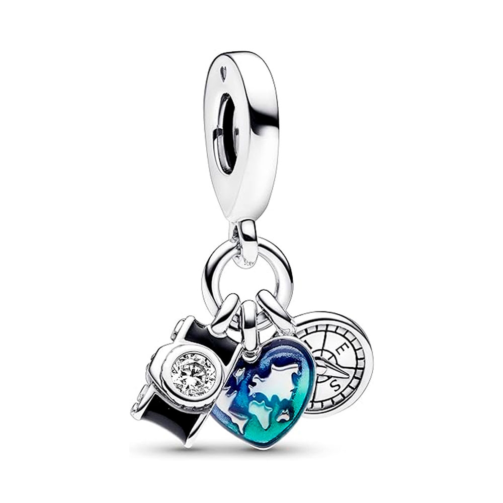 Pandora Charms CIONDOLO PANDORA IN ARGENTO STERLING CON TRIPLA CAMERA, CUORE E BUSSOLA 792703C01