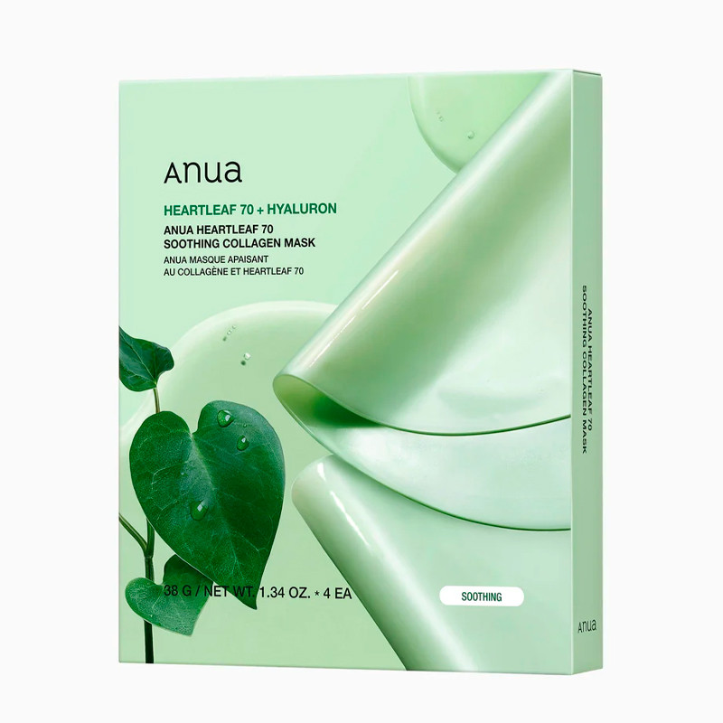 Anua Trattamenti Viso Heartleaf 70 Soothing Collagen Mask - Pack 4 Maschera viso lenitiva e rassodante