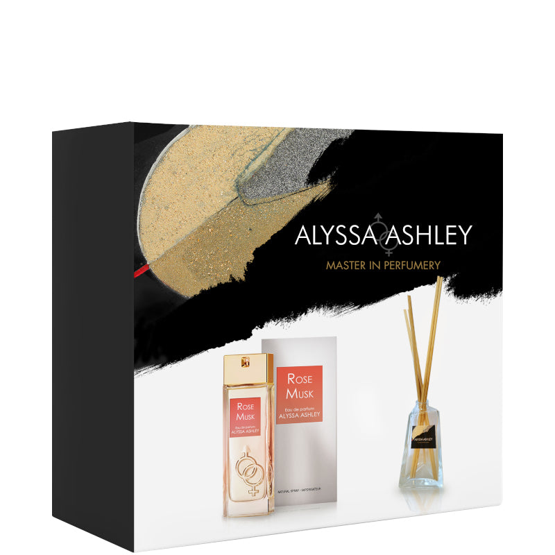 Rose Musk Confezione 100 ML Eau de Parfum + 50 ML Profumatore d'Amiente con - 100 ML Eau de Parfum + 50 ML Profumatore d'Amiente con bacchette