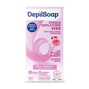 Strisce Depilatorie Viso 20 Strisce + 4 Salviette Post Depilazione Pelli Sensibili