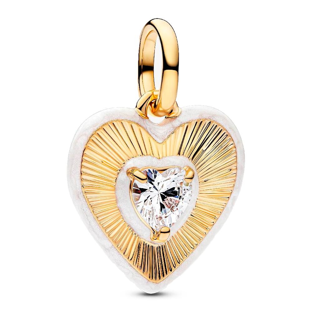 Pandora Charms Ciondolo a forma di medaglione a cuore bianco radiante