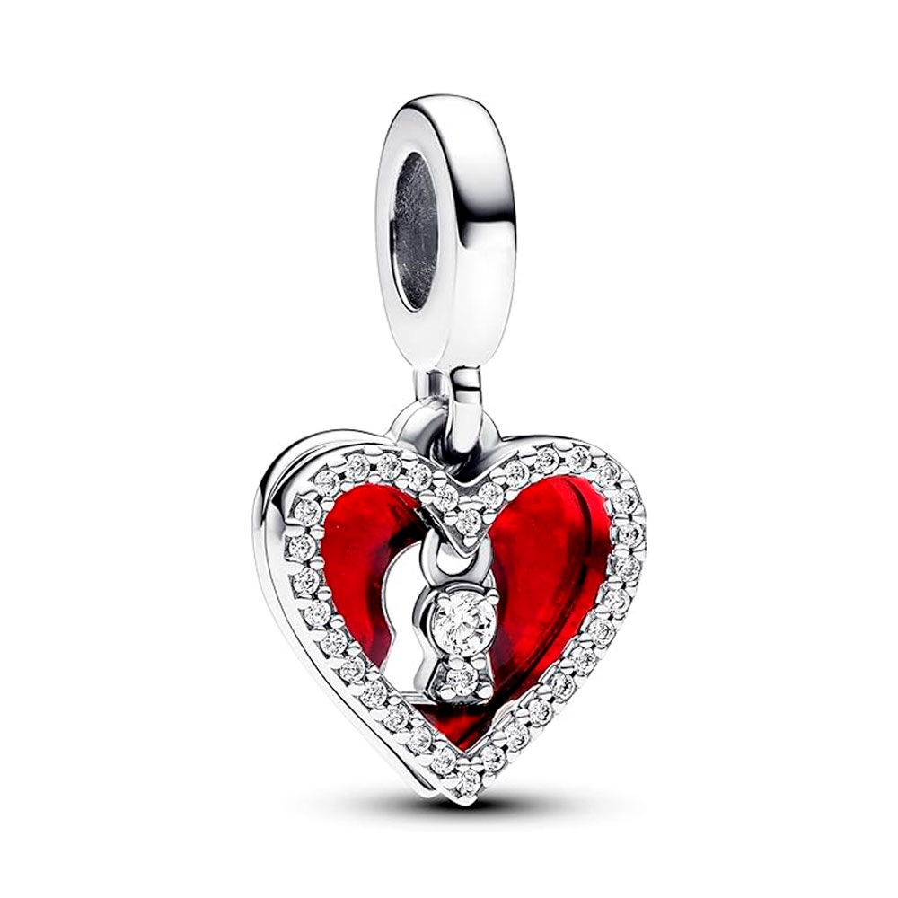Pandora Charms CIONDOLO CON DOPPIO CUORE ROSSO E LUCCHETTO 793119C01