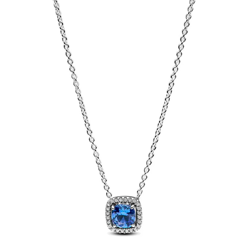 Pandora Collane Square Blue Halo Pendant Necklace Sparkling 393560C01