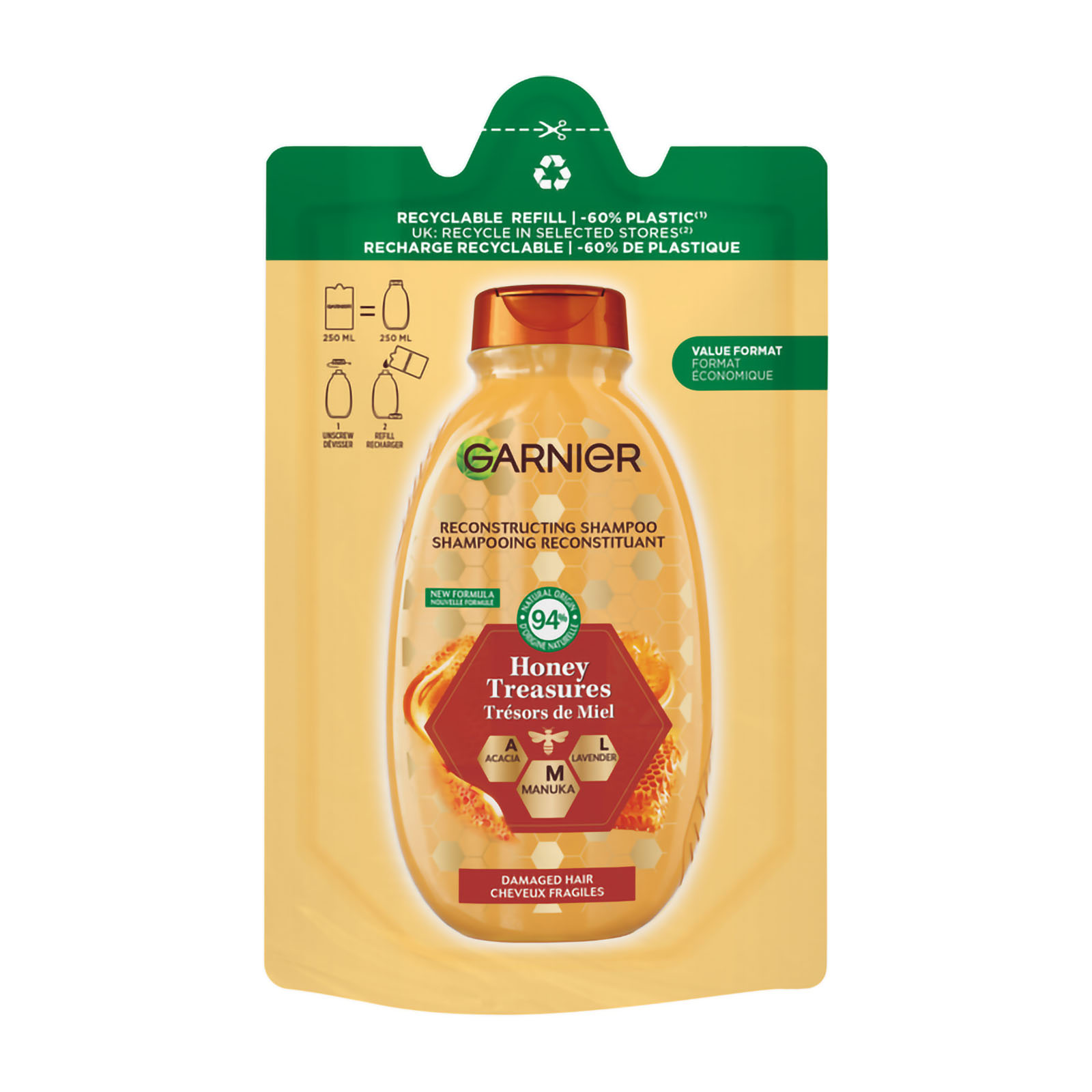 Ultra Dolce Shampoo Pouches Tesori Di Miele Capelli Fragili - Ricarica 250 ml