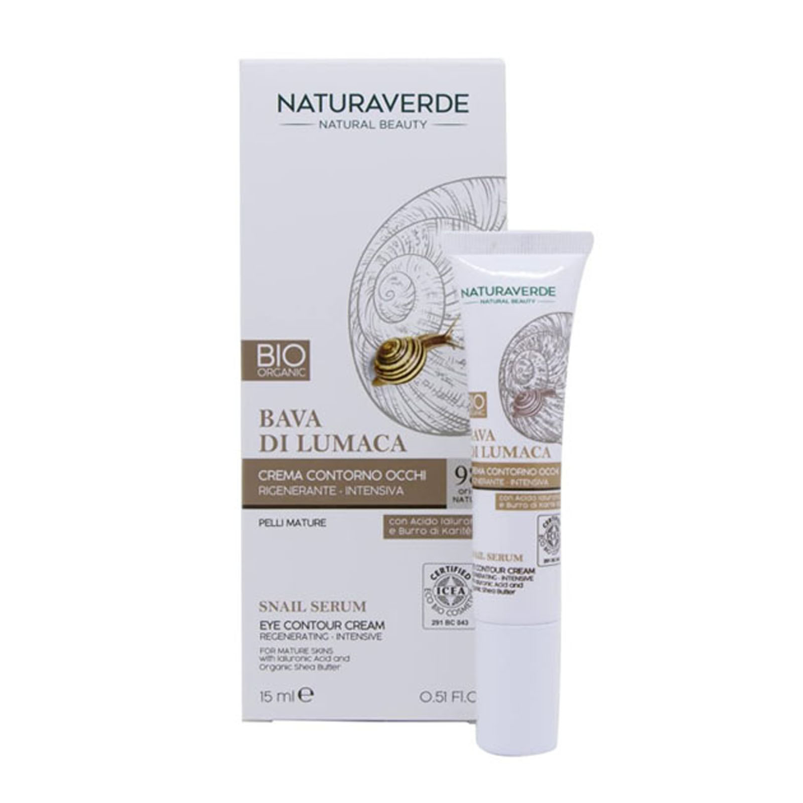 Crema Contorno Occhi Alla Bava Di Lumaca, Con Acido Ialuronico E Burro Di Karitè Bio 15 ml
