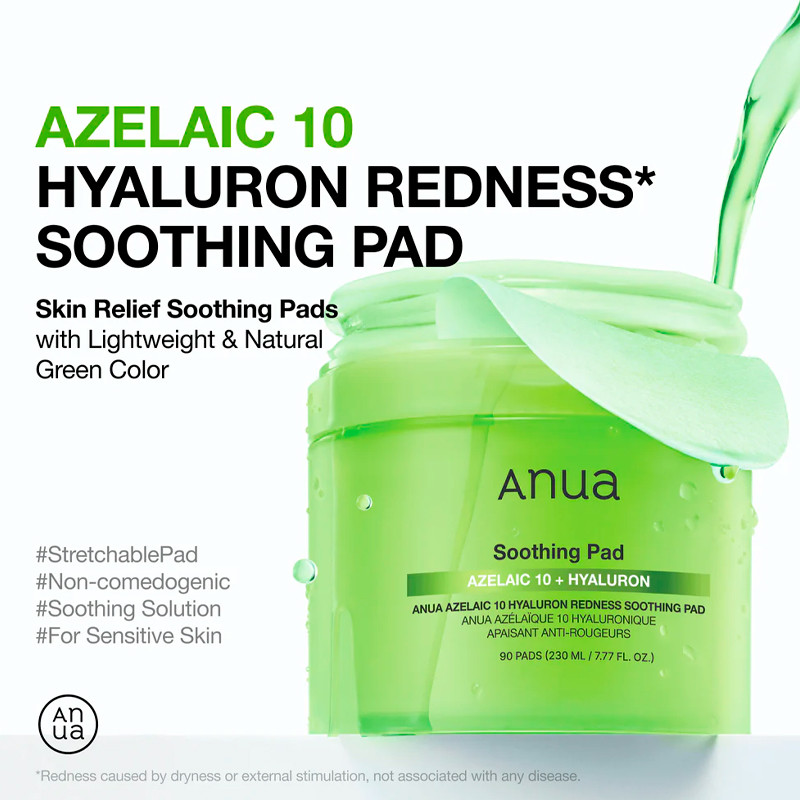 Anua Trattamenti Viso Azelaic 10 Hyaluron Redness Soothing Pad Dischetti lenitivi per il viso - Rossore