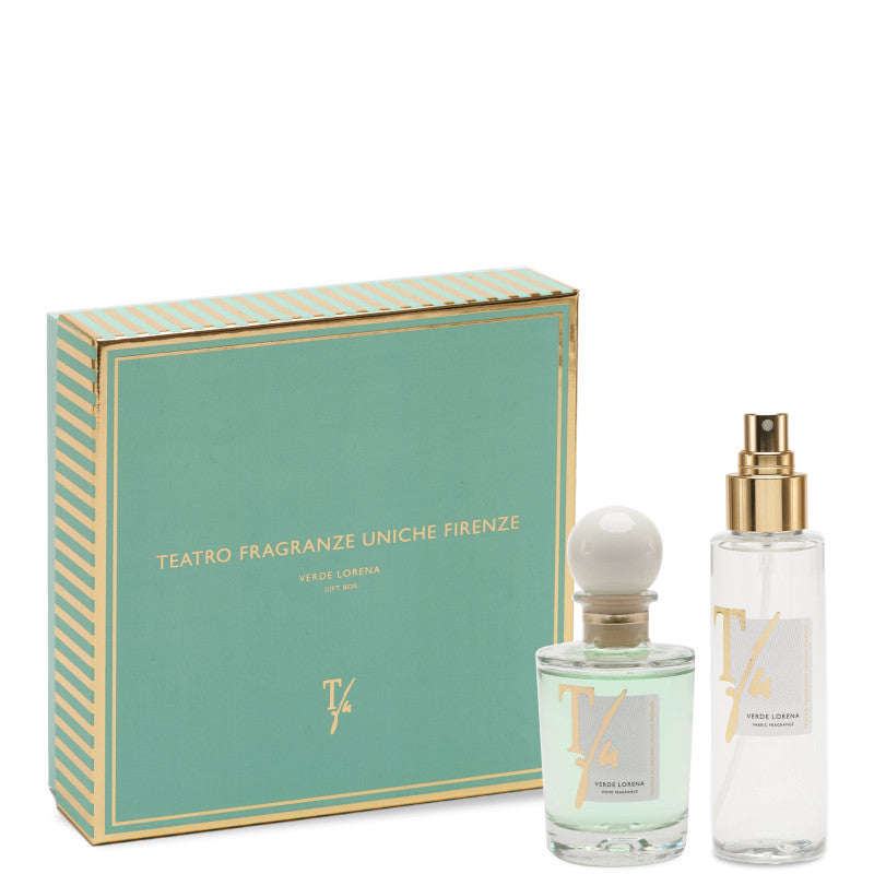 Teatro Fragranze Uniche Verde Lorena Confezione - 100 ML Diffusore con bastoncini + 100 ML Spray Tessuto