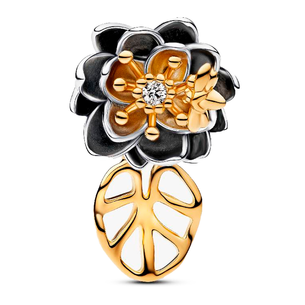 Pandora Charms Ciondolo con diamante da laboratorio a forma di fiore di loto Tiana della principessa Disney